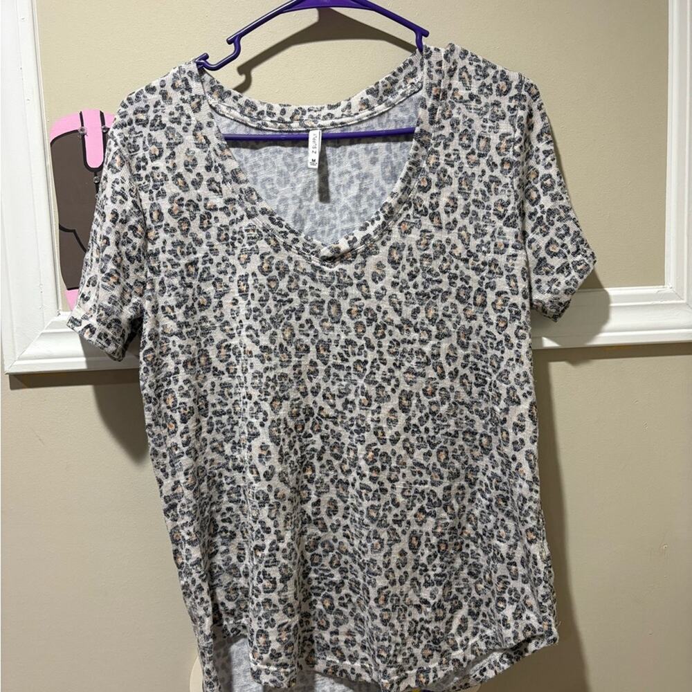 Z Supply Leopard Print Short Sleeve Tee - Gray and Brown